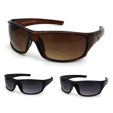 Mens Rectangular Warp Plastic Sport Bi-focal Reading Lens Sunglasses