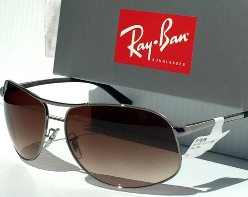 NEW* Ray Ban AVIATOR SILVER 64mm w Brown Gradient Sunglass RB3387 004 - Picture 7 of 11