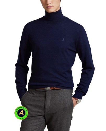 POLO RALPH LAUREN Men’s Washable Merino Wool Navy Roll Neck Jumper L RRP £199 - Picture 2 of 3