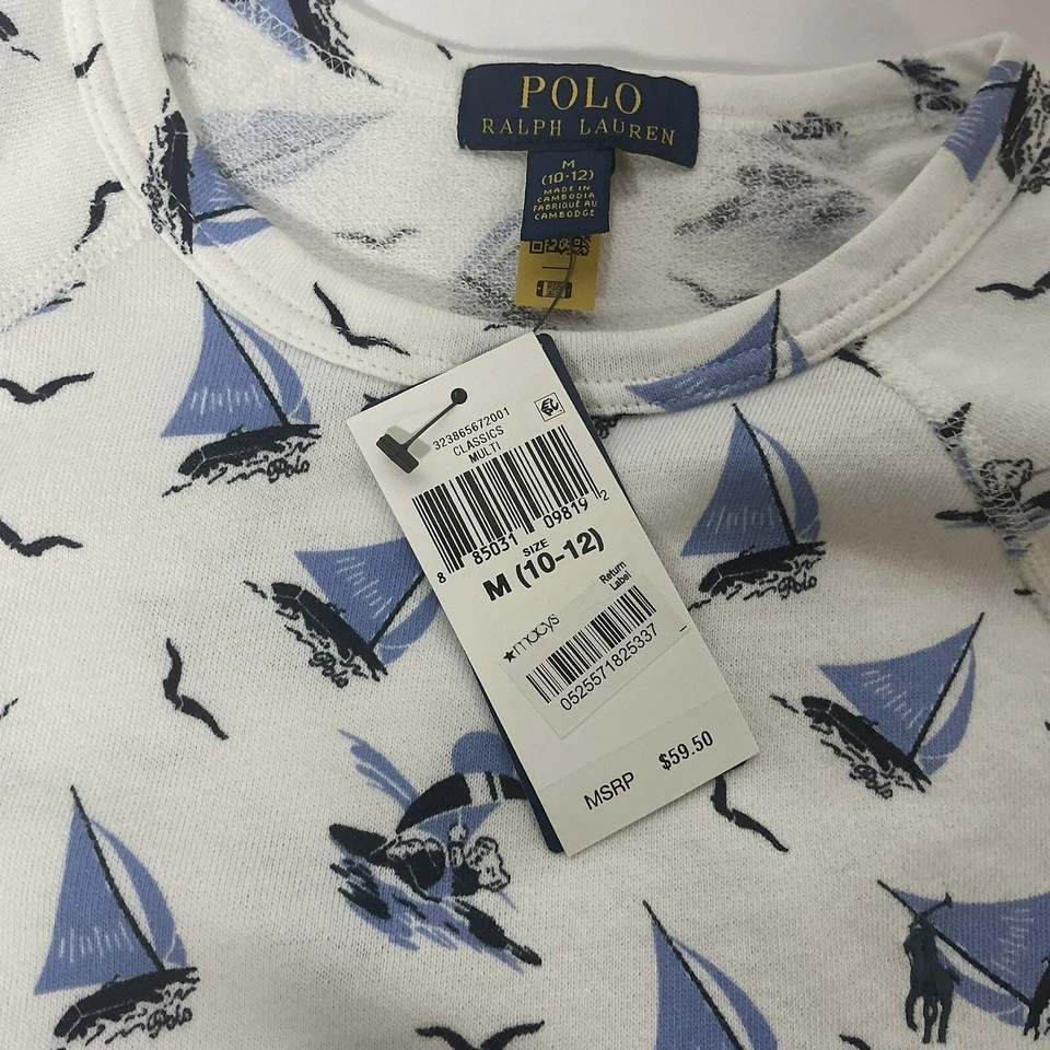 Moletom Polo Ralph Lauren Meninos Veleiro Médio (10-12) Branco/Azul Novo com etiquetas - Imagem 3 de 4
