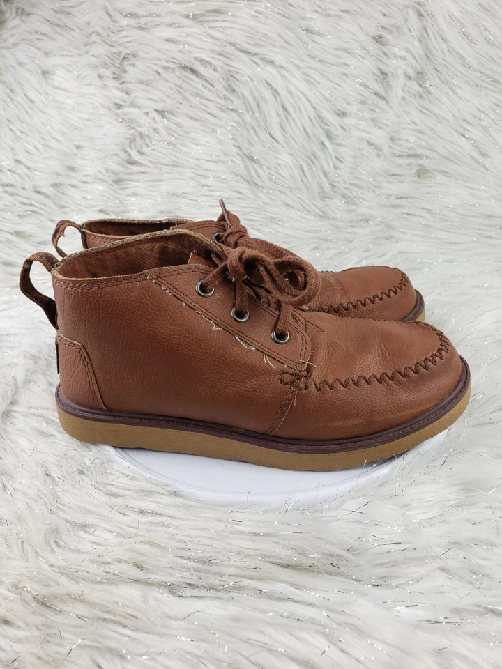 TOMS Boys Youth Size 3 Brown Leather Lace Up Casual Comfort Shoes - Image 2 of 4