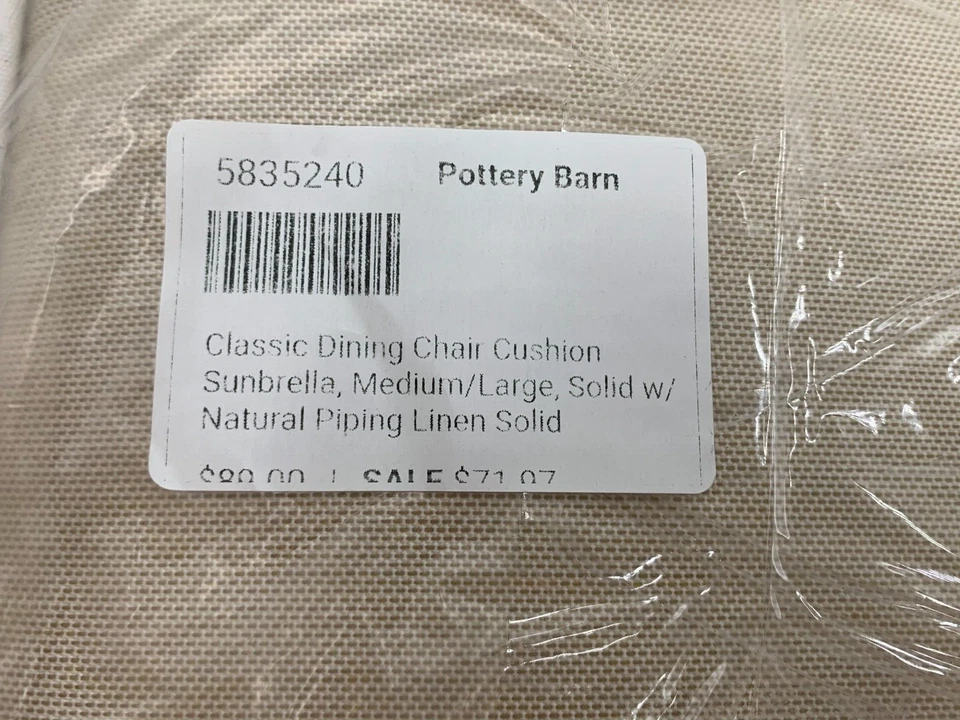 Pottery Barn Classic Sunbrella Dining Chair Cushion Solid Natural Piping #A118 - Image 2 of 3