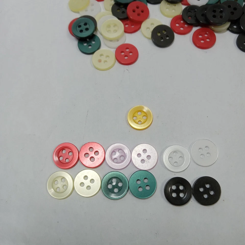 150 Small Shiny Four Hole Buttons lot Red Green Light Yellow White Black & Pink - image 3 of 4