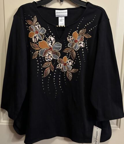 Alfred Dunner Top Petite PM Floral Madagascar Embroidered Beads New Fast Ship