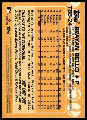 2023 Topps #T88-24 Brayan Bello 1988 Topps Baseball 35th Anniversary - Picture 2 of 2