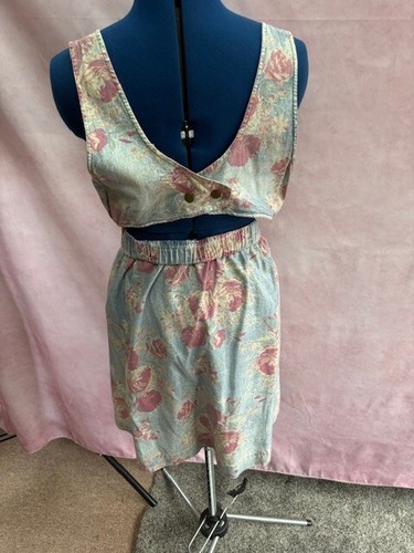 Kimchi Blue Denim Look Chambray Zip Detail Floral Size Large Dress - Picture 4 of 8