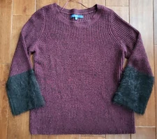 APT 9 Sweater Womens Size Small Maroon Pullover 3/4 Sleeve Fuzzy Sleeve Cuffs