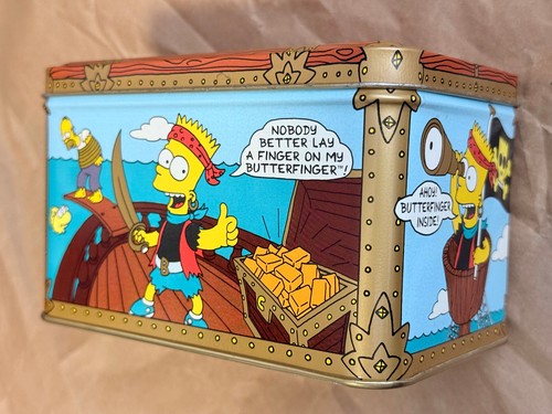 Simpsons Butterfinger coin bank tin, EMPTY, vintage, 6" x 3.75" x 3.75" - 第 3/12 張圖片