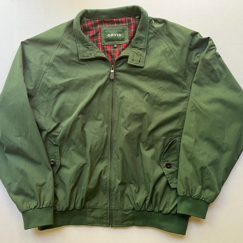 Orvis Harrington Bomber Jacket Mens XL Tartan Plaid Lined Full Zip Green Classic