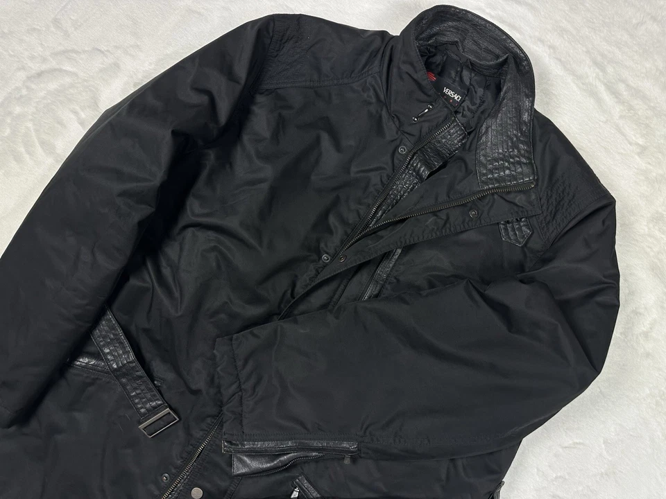 Vintage VERSACE Sport nylon/leather belted coat / size 50 - Image 2 of 4