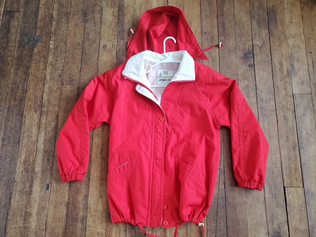 London Fog Towne Rain Jacket Mens Red Full Button and Zip