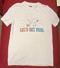 American Eagle Peanuts  'Lets Get Real' Youth Crew Neck T-Shirt White S new