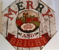 Christmas Hanging Wall Decor MERRY AND BRIGHT 12" x 12" Wood Frame