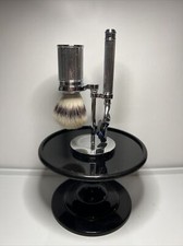 Muhle Engrave Collection Fine Synthetic Brush, Fusion Engraved Razor Stand Set