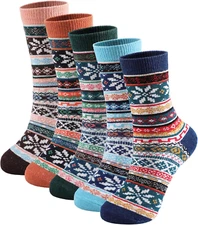 5 Pairs Wool Socks - Smart Wool Socks for Womens Soft Knit Womens Wool Socks...