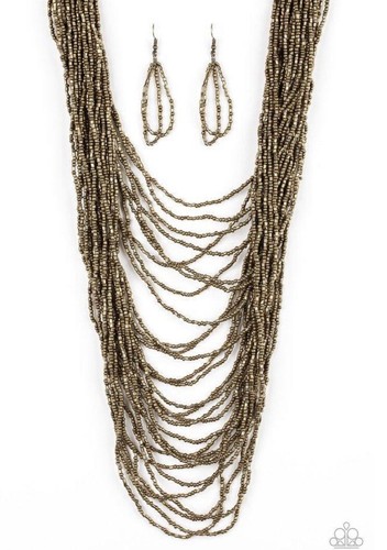 Brass Seed Bead Necklace and Earrings 