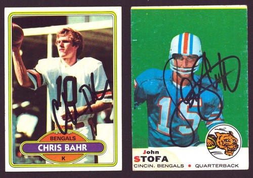 JOHN STOFA CHRIS BAHR 1969 1980 TOPPS AUTOGRAMM SIGNED AUTO BENGALS LOT OF 2