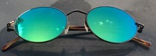 Vintage Retro Metal Frame Oval Sunglasses / Mirror Blaze Green Lenses /1940s-50s