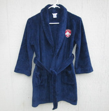 CHEROKEE boys fleece plush robe M 8 10 navy Athletics Emblem pockets belt