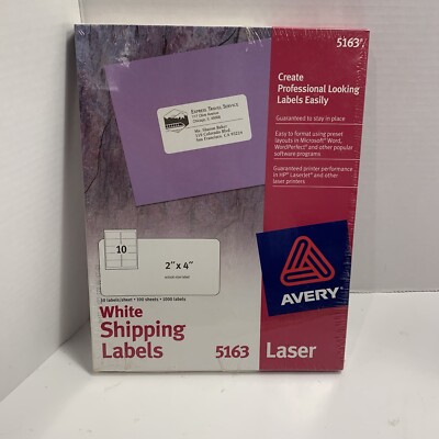 Avery Shipping Labels Smooth Feed Laser 2 x 4 White NEW In Sealed Box