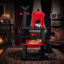 Gothic Cat Tree for Indoor Cats, 51" Spooky Cat Tower with Castle House, Hammock