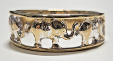 9ct Yellow Gold Trio of Elephant Motif Eternity Style Ring Size O