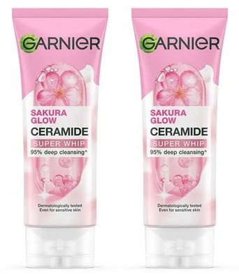 2 x Garnier Sakura Glow Hyaluron Super Whip Deep Cleansing Face Wash Foam 100ml