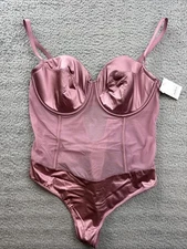 Auden Womens XL Mauve Satin & Mesh Lightly Lined Underwire Lingerie Bodysuit