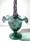 FENTON ART GLASS New Century XXI  Dragonfly & Flowers BASKET  Signed All Fentons