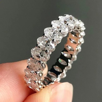 Tester Pass Oval Cut Moissanite Wedding Band Ring 14k White Gold Plated