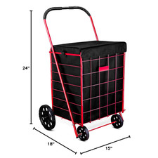 Folding Grocery Basket Cart Shopping Wheel Large Utility Laundry18"X15"X24" BAG 