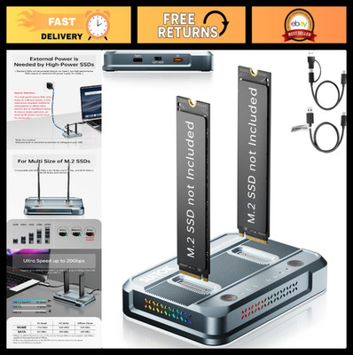Dual-Bay M.2 SSD Cloner NVMe Duplicator 20Gbps Tool-Free Enclosure 16TB Storage