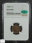 1908 S Indian Head Copper Cent 1C NGC AU 50 BN CAC