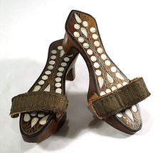 1800s Antique OTTOMAN TURKISH Nalin Qabqab WOODEN SHOES CLOGS Mother Pearl Wood