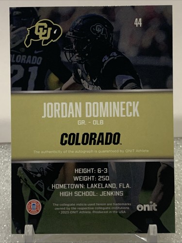 2023 ONIT - NINE SERIES on card AUTO - Jordan Domineck 4/9 - Colorado Buffaloes - Picture 2 of 2