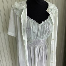 Vtg 50s Two Piece Knee Length Nightgown Robe Peignoir Set Light Green Lace Large