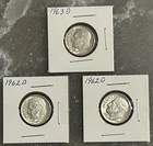 1962 D, 1963 D ROOSEVELT DIMES, CIRCULATED, UNGRADED