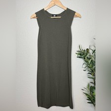 W by Worth Womens Sleeveless Ribbed Knit Midi Dress S/M Olive Green
