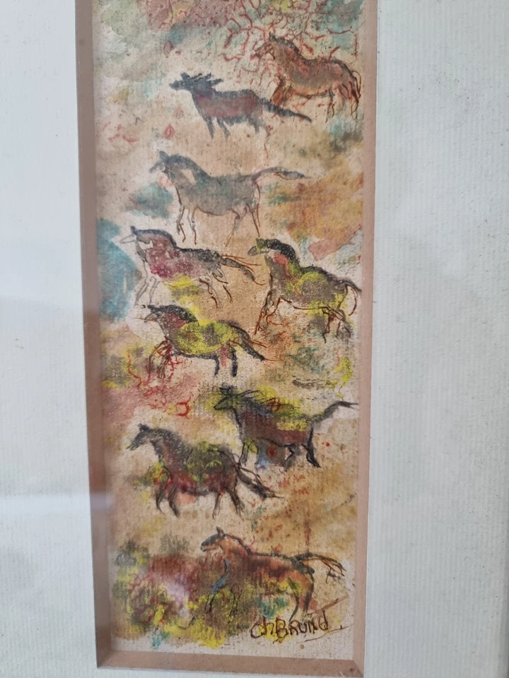 Tableau , aquarelle , Cordes sur ciel , chevaux , signé Brunet daté 81 - Photo 4/4