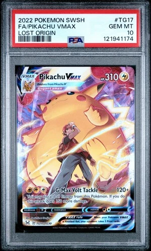 2022 POKEMON SWORD & SHIELD LOST ORIGIN #TG17 FULL ART/PIKACHU VMAX PSA 10