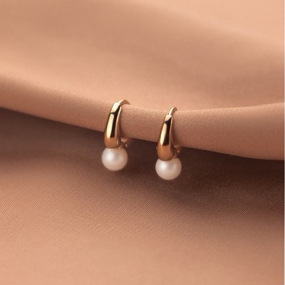 925 Sterling Silver Pearl Hoop Earrings Huggie Dainty Drop Earrings Women Gift