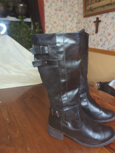Vista Black Faux Leather Riding Boot Women's 8W Expandable - Picture 2 of 15