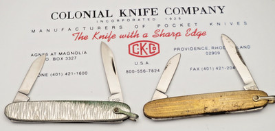 Vintage USA made COLONIAL KNIFE CO Senator Penknife Watch Fob Bail Knives - Two