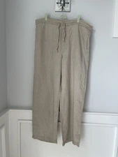 Women’s Saks Fifth Avenue 100% Linen Wide Leg Natural Pants Size M