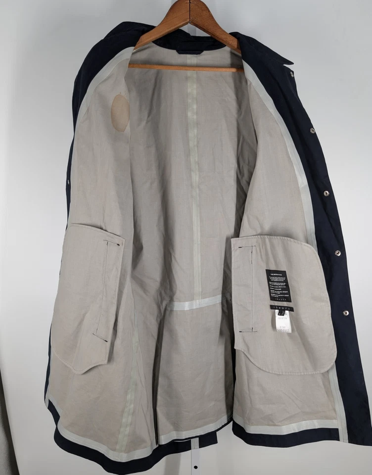 Abrigo Theory Halen Smithfield Costura Grabada Mac M Para Hombres Azul Marino Trench Lluvia Chaqueta 42" Foto 3 de 4