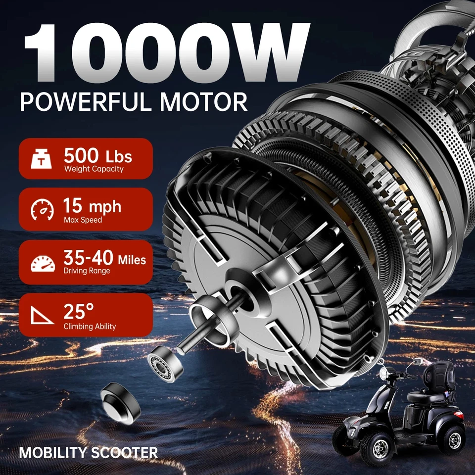 NEW Electric Golf Mobility Scooter Four Wheel Travel 1000W 60V 20AH for Adult - Image 2 of 4