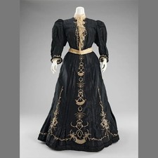 1890s Historical Edwardian Black Victorian Mourning Bustle Dress Theater Reen