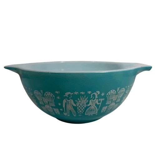 Vintage Pyrex Cinderella Mixing Bowl Amish Butterprint Pattern Turquoise #442