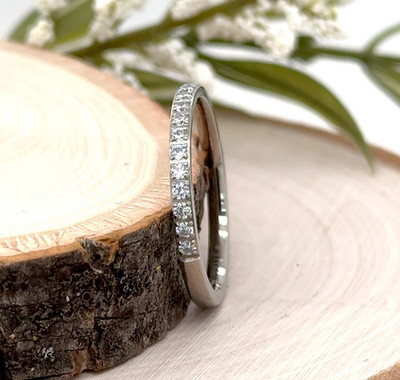 2mm Silver Titanium CZ Inlay Ring High Polished Edges Stackable Holiday Gifts