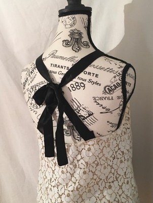 Massimo Dutti Cream Shirt Lace Sleeveless Romantic Bow Botanical Womens Sz SMALL